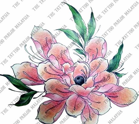 Colored Peony, a flash design by Kit Tattooist